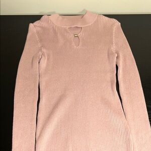 Pink Ribbed Crew Neck Sweater